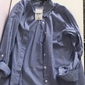 blue and white striped button up